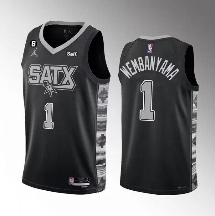 San Antonio Spurs #1 Victor Wembanyama Black 202223 City Edition Swingman With NO.6 Patch Jersey