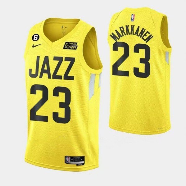Utah Jazz #23 Lauri Elias Markkanen With No.6 Patch Yellow 202223 Association Edition Jersey
