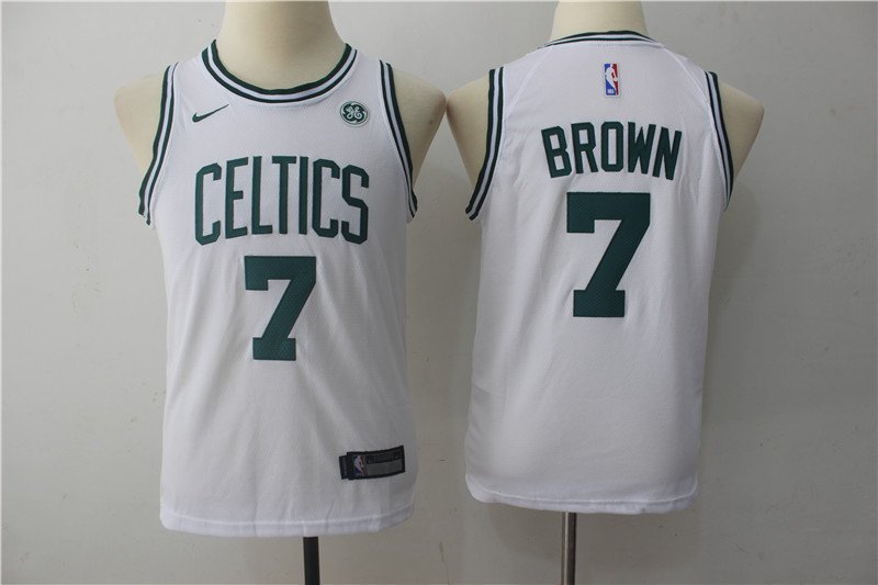 Youth Boston Celtics Jaylen Brown White Kids Basketball Jersey Embroidered