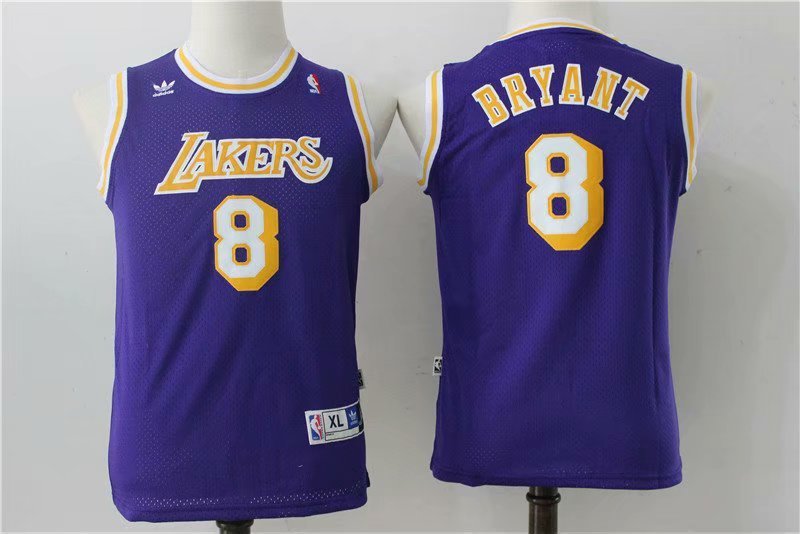 Youth Los Angeles Lakers Kobe Bryant Purple Throwback Kids Basketball Jersey Embroidered