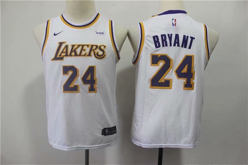 Youth Los Angeles Lakers Kobe Bryant White Kids Basketball Jersey Embroidered