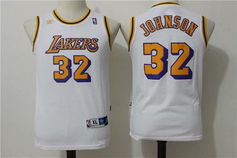 Youth Los Angeles Lakers Magic Earvin Johnson Throwback Kids Basketball Jerseys White Embroidered