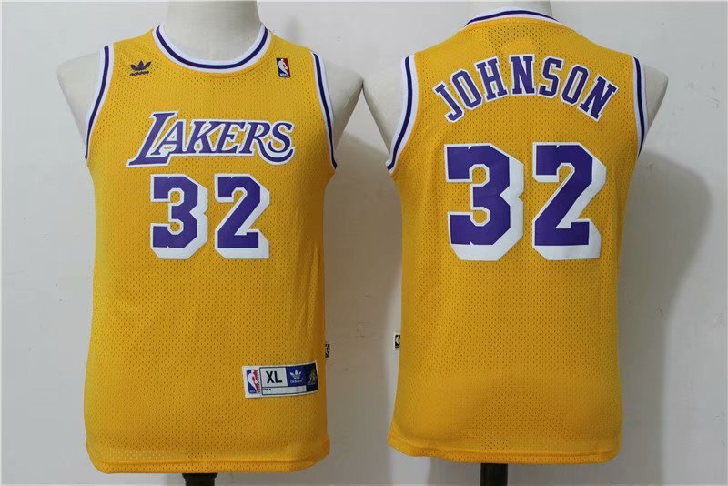 Youth Los Angeles Lakers Magic Earvin Johnson Throwback Kids Basketball Jerseys Yellow Embroidered