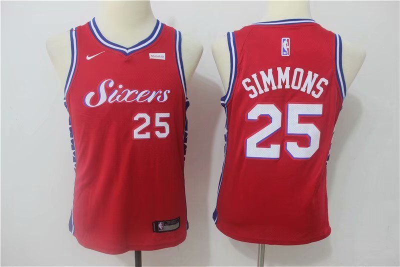 Youth Philadelphia 76ers Ben Simmons Red Kids Basketball Jersey Embroidered
