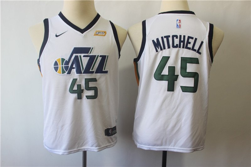 Youth Utah Jazz Donovan Mitchell White Kids Basketball Jersey Embroidered