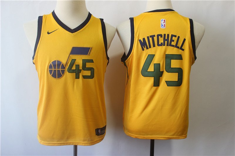 Youth Utah Jazz Donovan Mitchell Yellow Kids Basketball Jersey Embroidered
