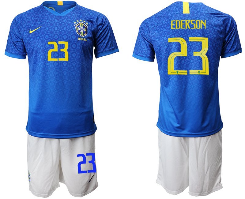 American Cup Brazil Away Blue Ederson Jersey Shorts Sets