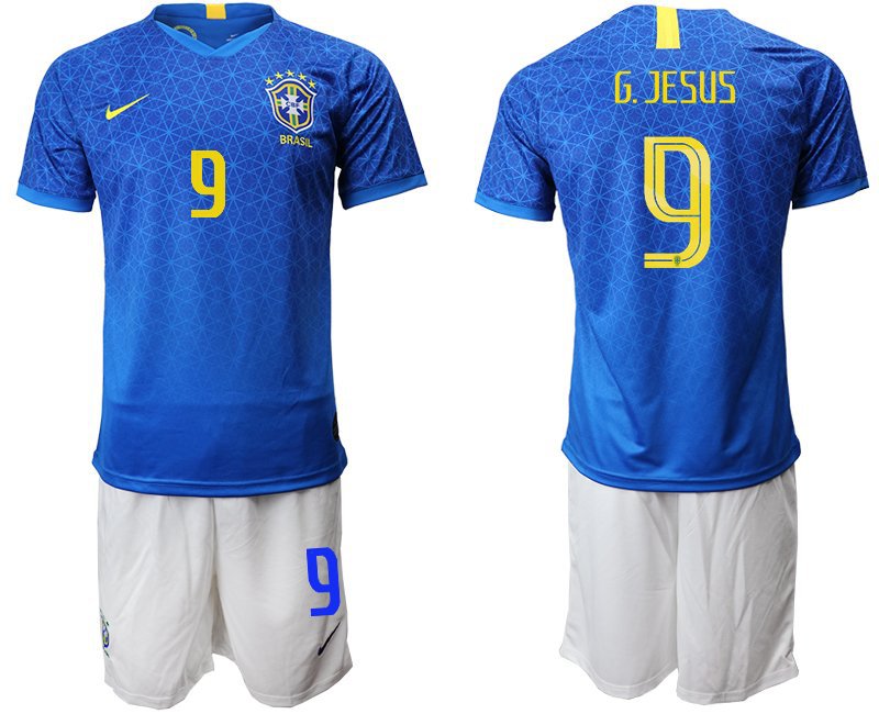 American Cup Brazil Away Blue Gabriel Jesus Jersey Shorts Sets