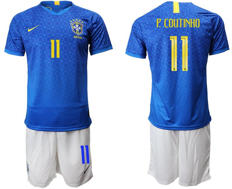 American Cup Brazil Away Blue Philippe Coutinho Jersey Shorts Sets