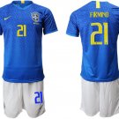 American Cup Brazil Away Blue Roberto Firmino Jersey Shorts Sets
