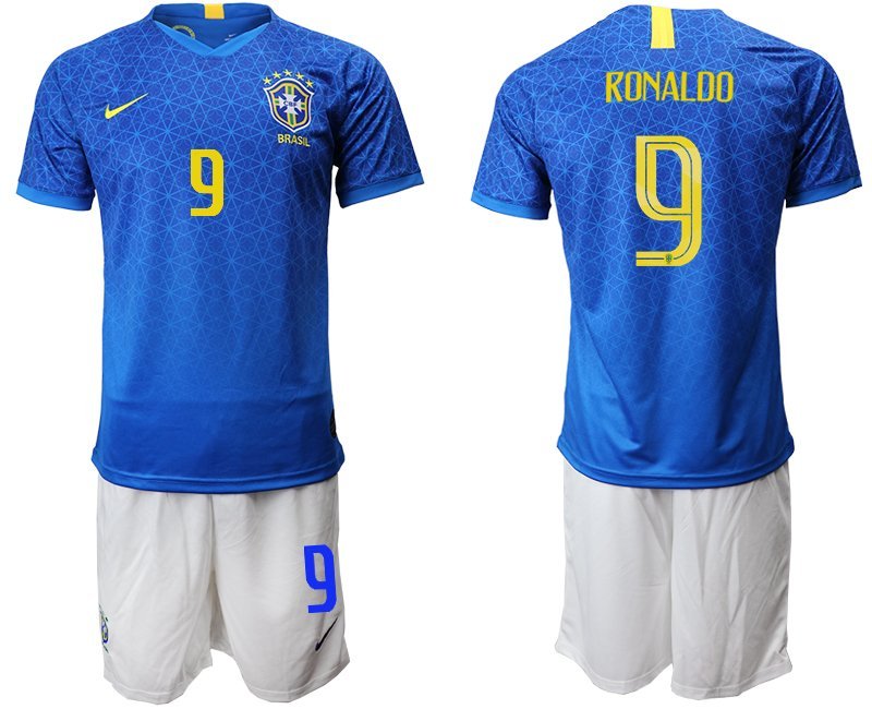 American Cup Brazil Away Blue Ronaldo Jersey Shorts Sets