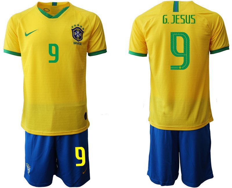American Cup Brazil Home Gold Gabriel Jesus Jerseys Shorts Sets