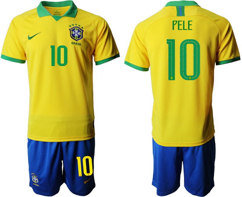 American Cup Brazil Home Gold Pele Jersey Shorts Sets