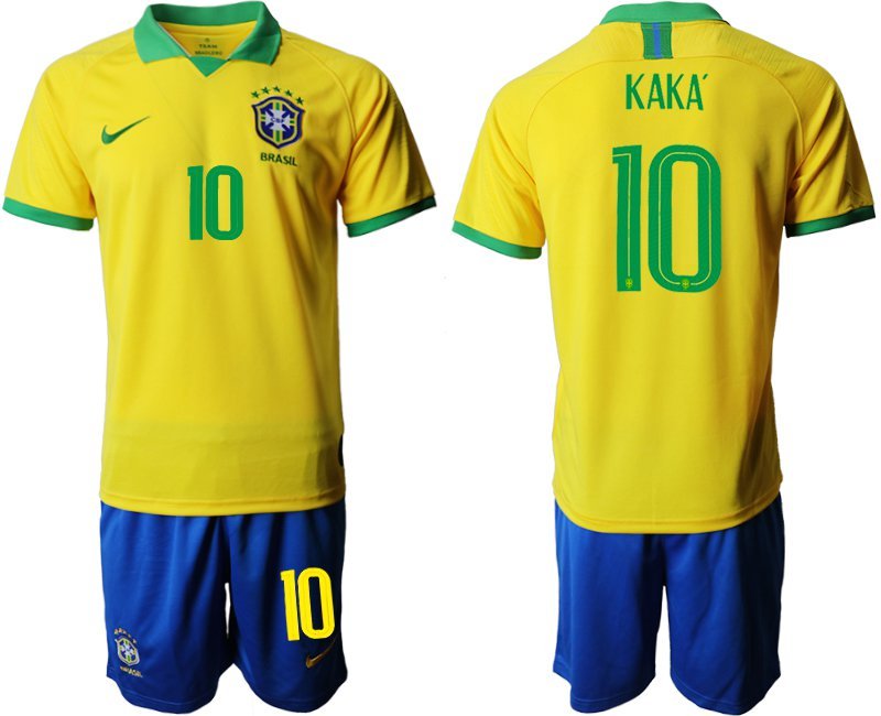 American Cup Brazil Home Gold Ricardo Kaka Jersey Shorts Sets