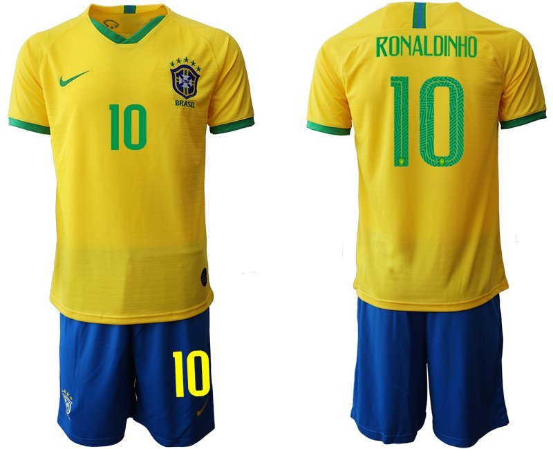 American Cup Brazil Home Gold Ronaldinho Jerseys Shorts Sets