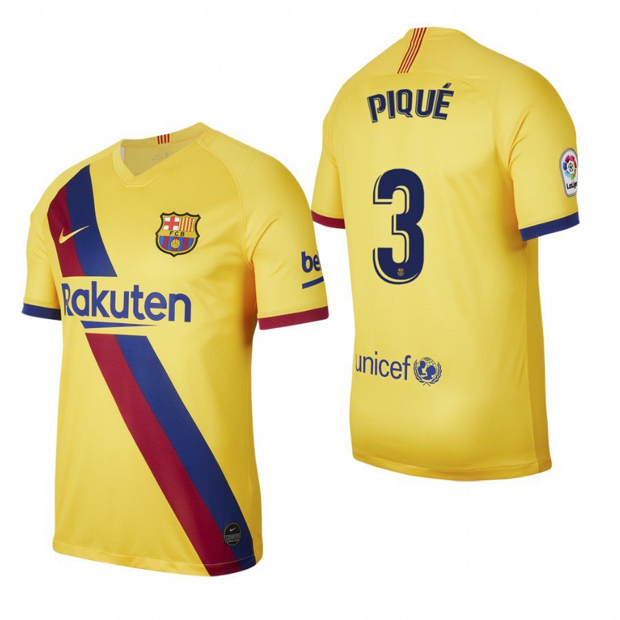Barcelona #3 Gerard Pique Yellow Stadium Away Jersey