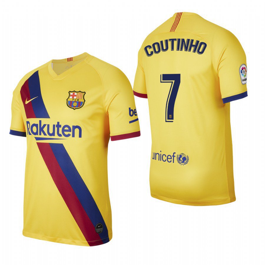 Barcelona #7 Philippe Coutinho Yellow Stadium Away Jersey