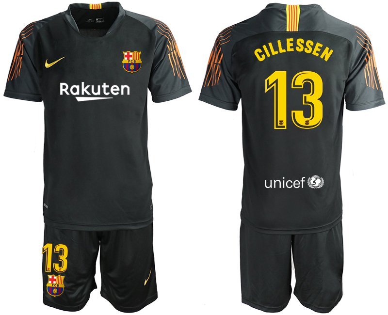 Barcelona Black Jasper Cillessen Goalkeeper Jersey Shorts Soccer Sets