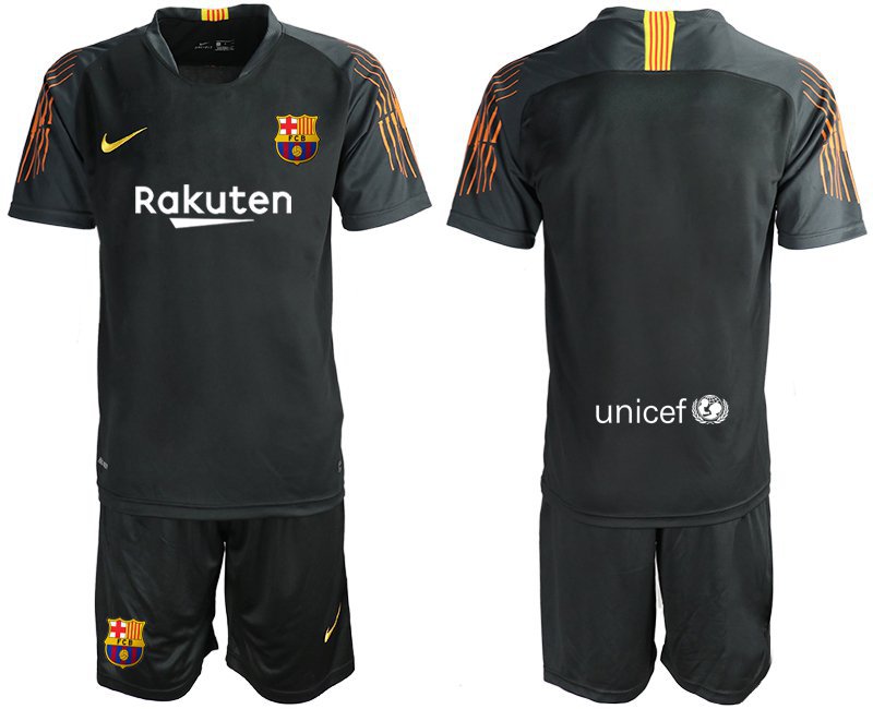 Barcelona Goalkeeper Black Team Jersey Shorts Soccer Sets