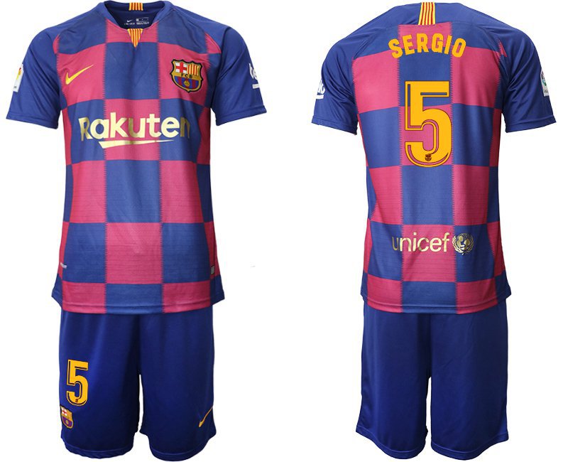 Barcelona Home Sergio Busquets Jersey Shorts Soccer Sets