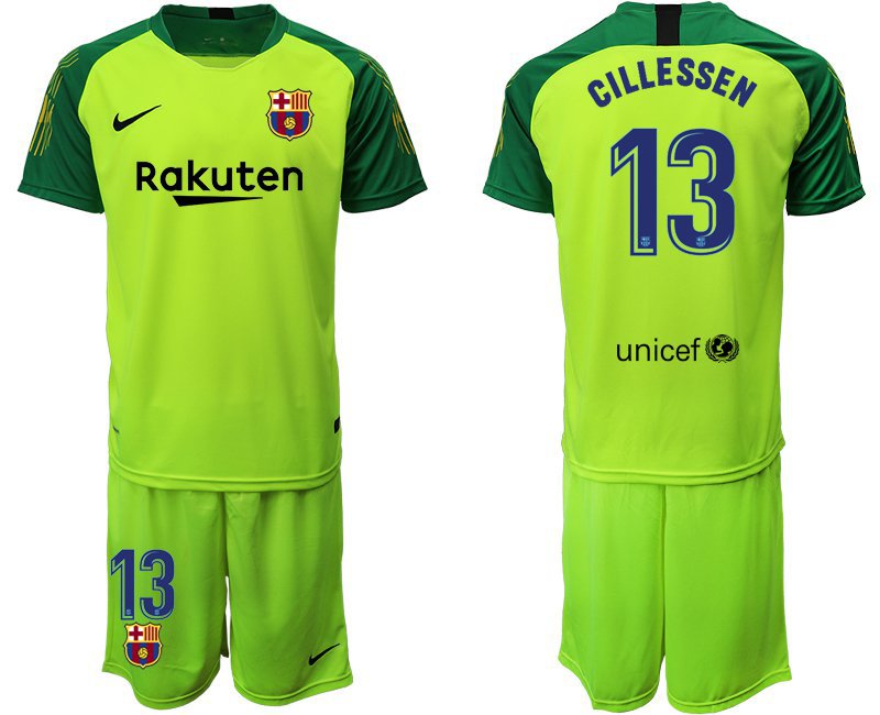 Barcelona Jasper Cillessen Goalkeeper Green Jersey Shorts Sets