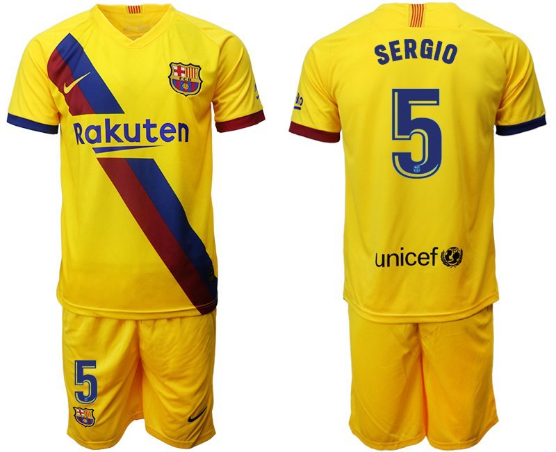Barcelona Sergio Busquets Away Yellow Jersey Shorts Sets