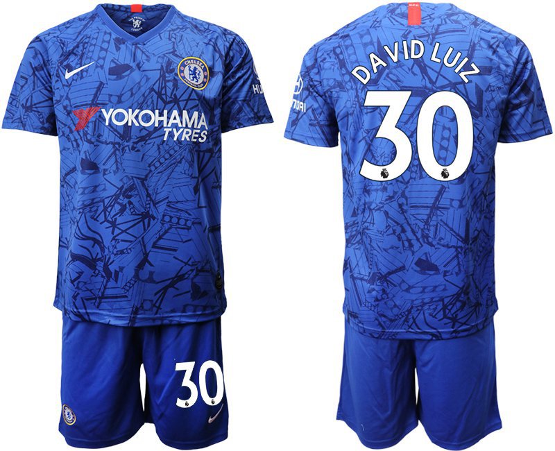 Chelsea David Luiz Blue Home Soccer Jersey Shorts Sets