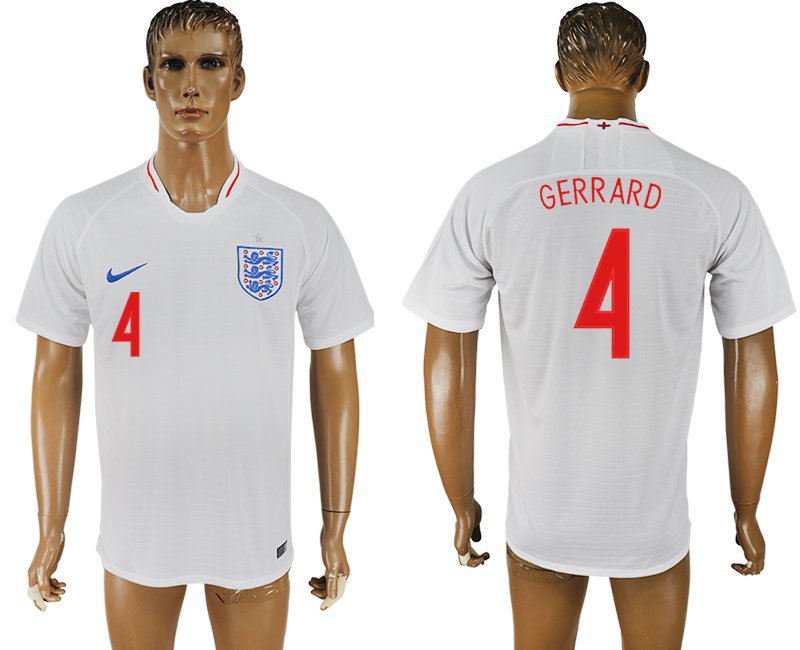 England Home White Steven Gerrard Soccer Jersey