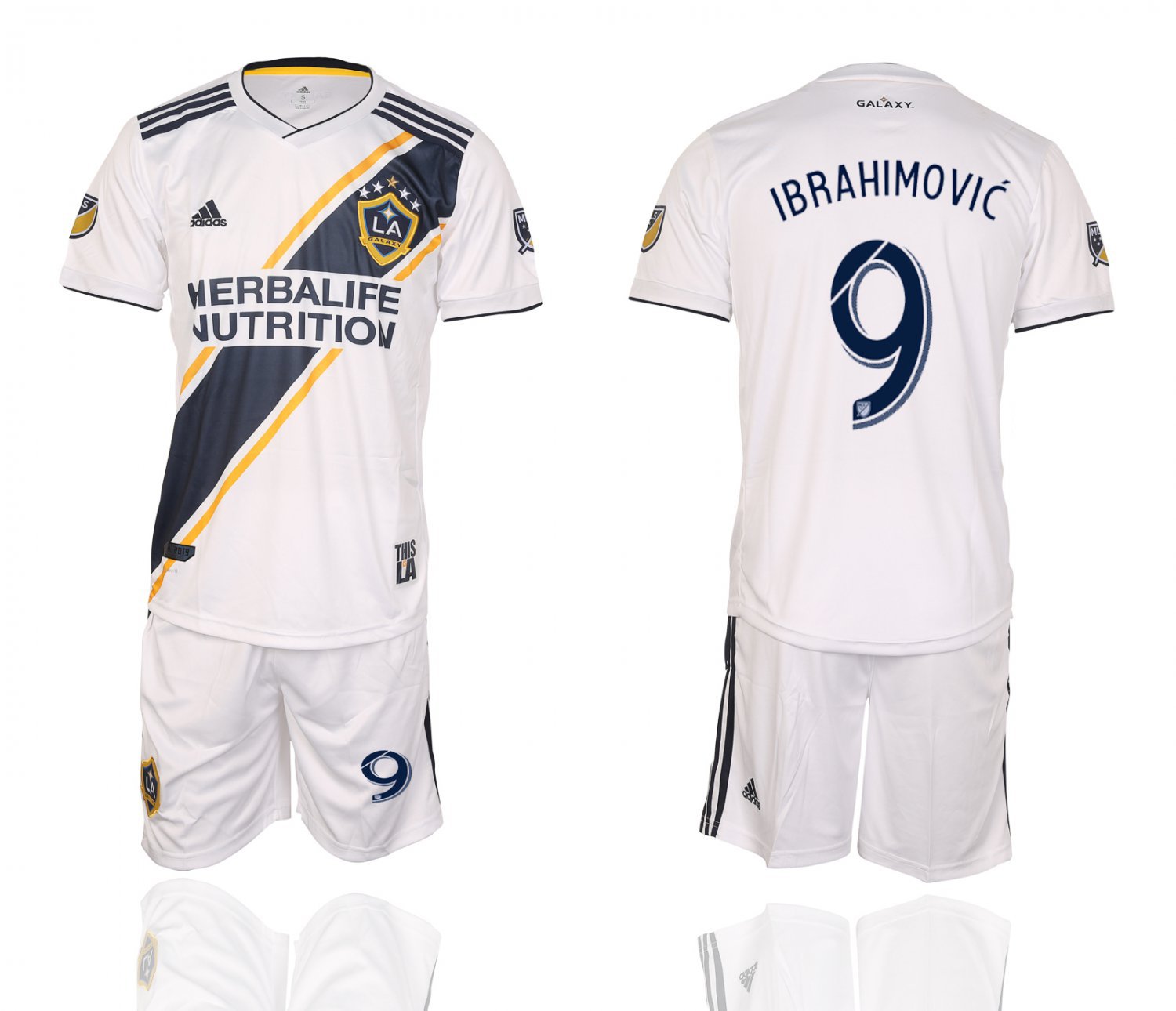 LA Galaxy Ibrahimovic White Home Jersey Shorts Soccer Sets