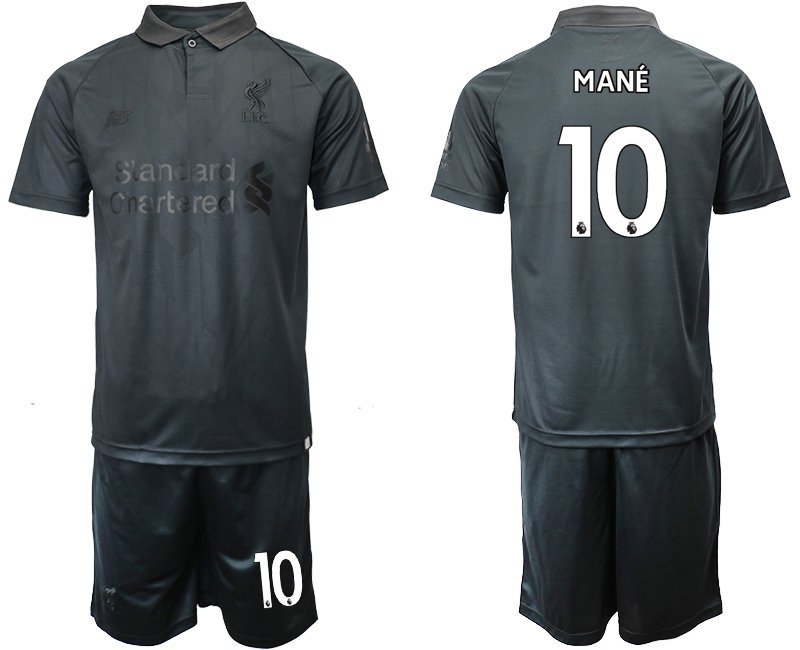 Liverpool Sadio Mane Black Soccer Jersey Shorts Sets