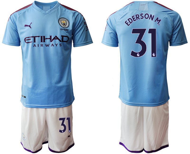 Manchester City Ederson Moraes Home Blue Jersey Shorts Sets