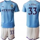 Manchester City Gabriel Jesus Home Blue Jersey Shorts Sets