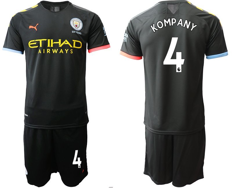 Manchester City Vincent Kompany Away Black Jersey Shorts Sets