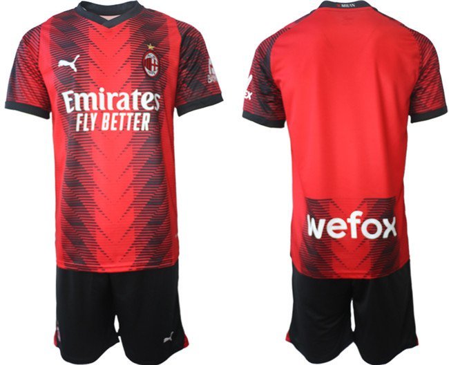 Men's AC milan Custom 202324 RedBlack Home Soccer Jersey Suit