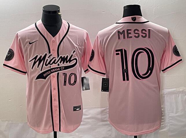 Men's Inter Miami CF #10 Lionel Messi Pink Cool Base Stitched Baseball Jersey