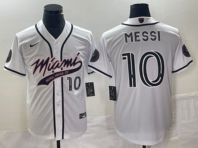 Men's Inter Miami CF #10 Lionel Messi White Cool Base Stitched Baseball Jersey
