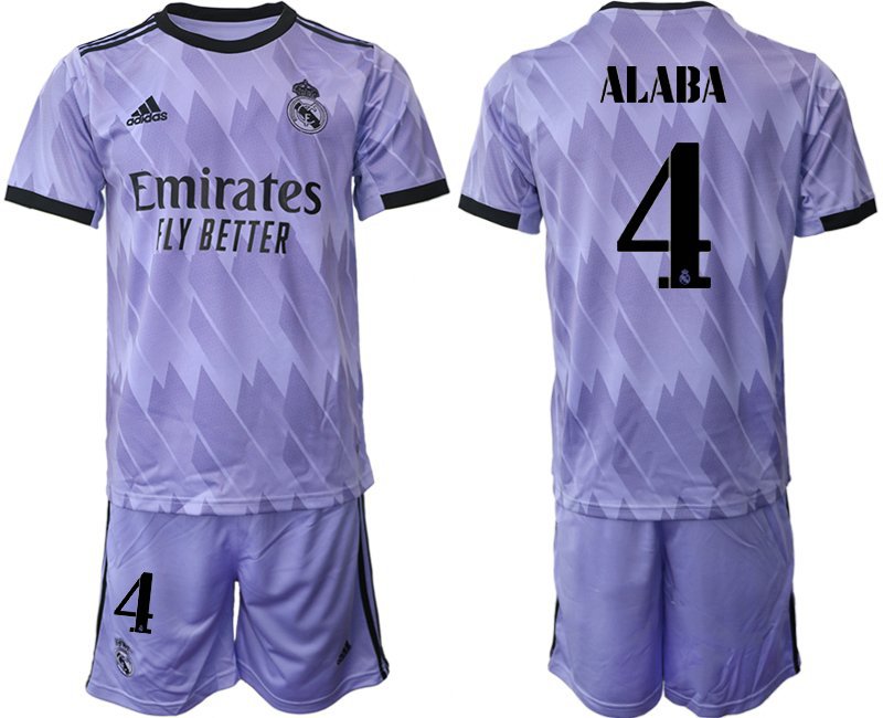 Men's Real Madrid #4 David Alaba 2223 Purple Away Soccer Jersey Suit