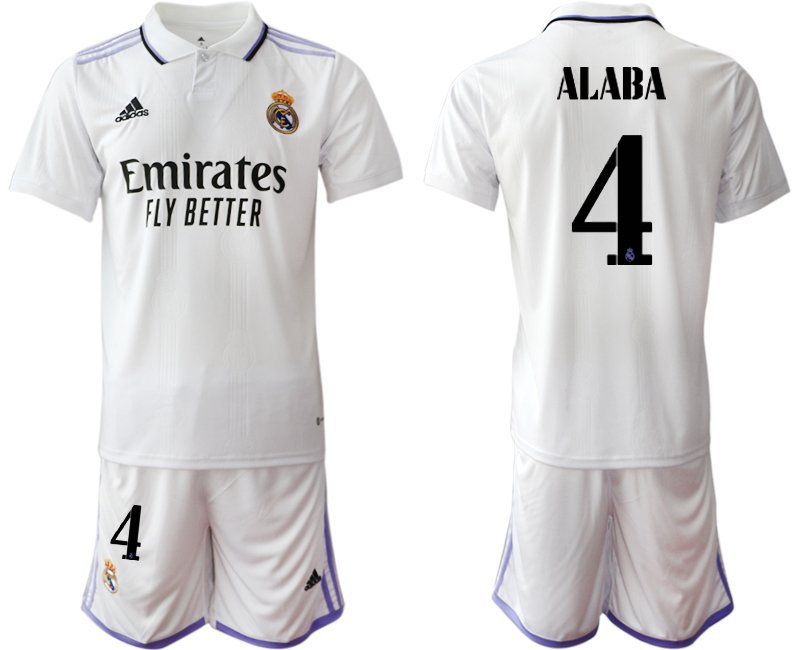 Men's Real Madrid #4 David Alaba 2223 White Home Soccer Jersey Suit