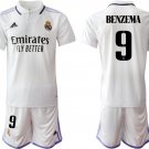 Men's Real Madrid #9 Karim Benzema 2223 White Home Soccer Jersey Suit