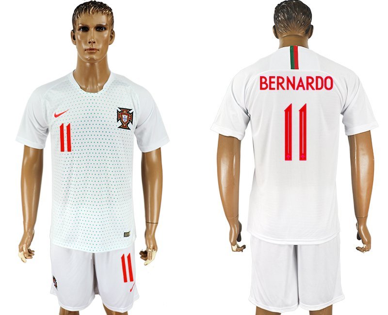 Portugal White Away Bernardo Silva Jersey Shorts Soccer Sets