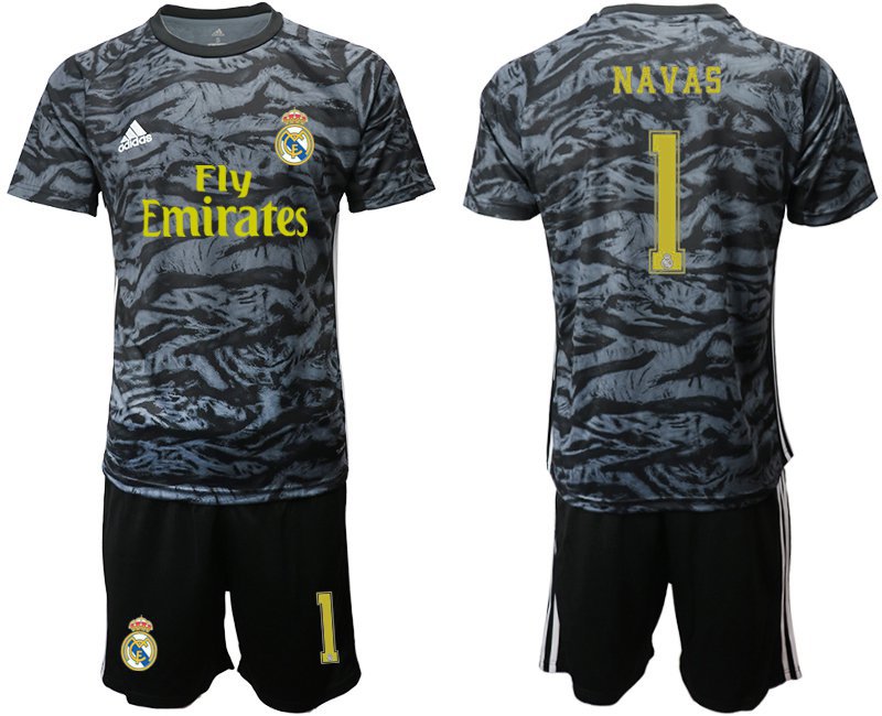 Real Madrid #1 Keylor Navas Black Goalkeeper Jersey Shorts Sets