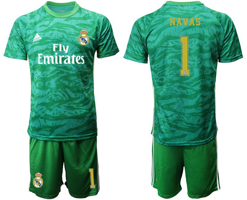 Real Madrid #1 Keylor Navas Green Goalkeeper Jersey Shorts Sets