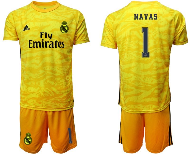 Real Madrid #1 Keylor Navas Yellow Goalkeeper Jersey Shorts Sets