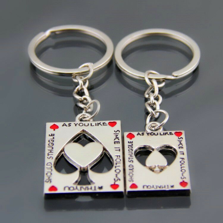 Poker Keychain Couple Lovers Cute Women Men Car Key Chain Keyring Spade Heart