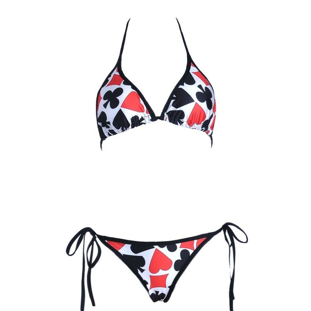 Printing Bikinis For Women Girls Poker Hearts Spades Club Push Up Beach Swimwear
