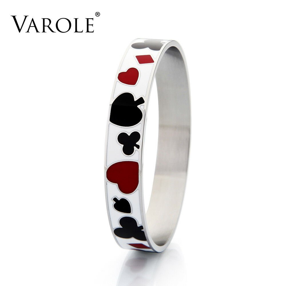 Poker Icon Stainless Steel Fashion Charm Bracelets For Women Enamel Bracelets