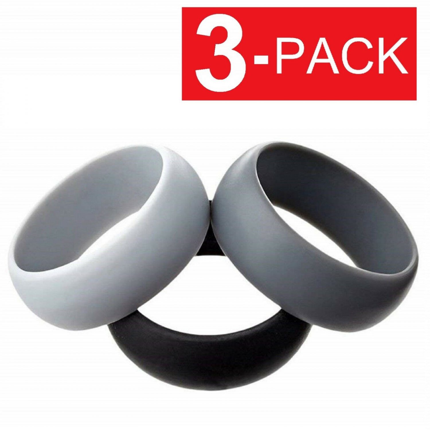3-Pack Men / Women Silicone Sport Ring | Wedding Band - 3 Rings