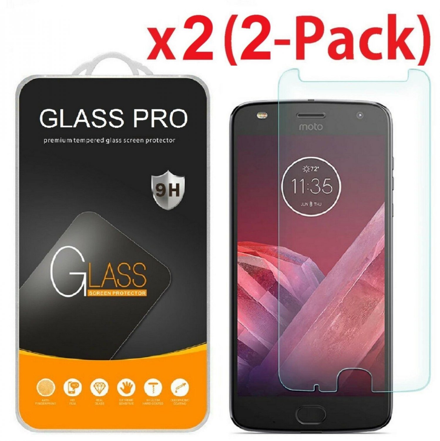 2-Pack Tempered Glass Screen Protector For Motorola Moto Z2 Play / Z2 Force