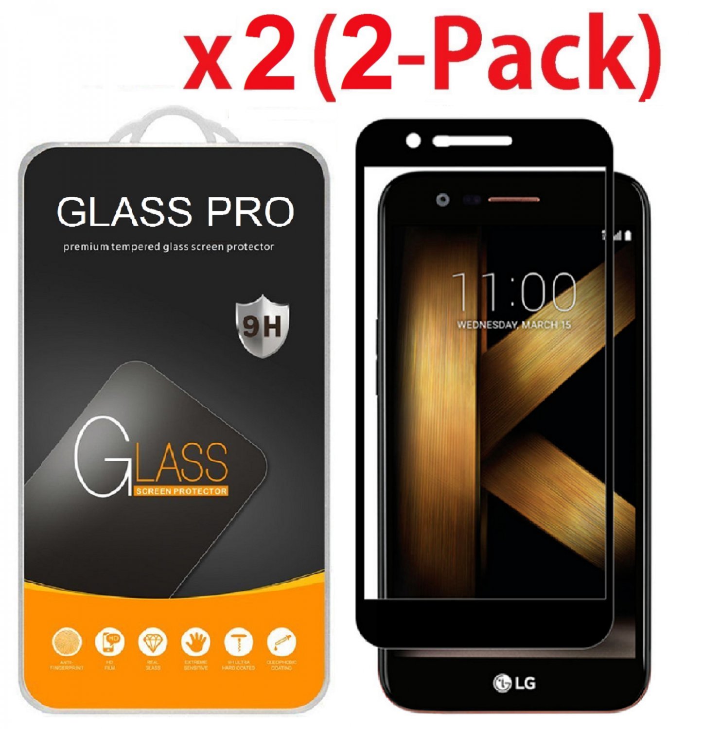 2x Full Coverage Tempered Glass Screen Protector For LG K20 Plus/K20 V/Harmony
