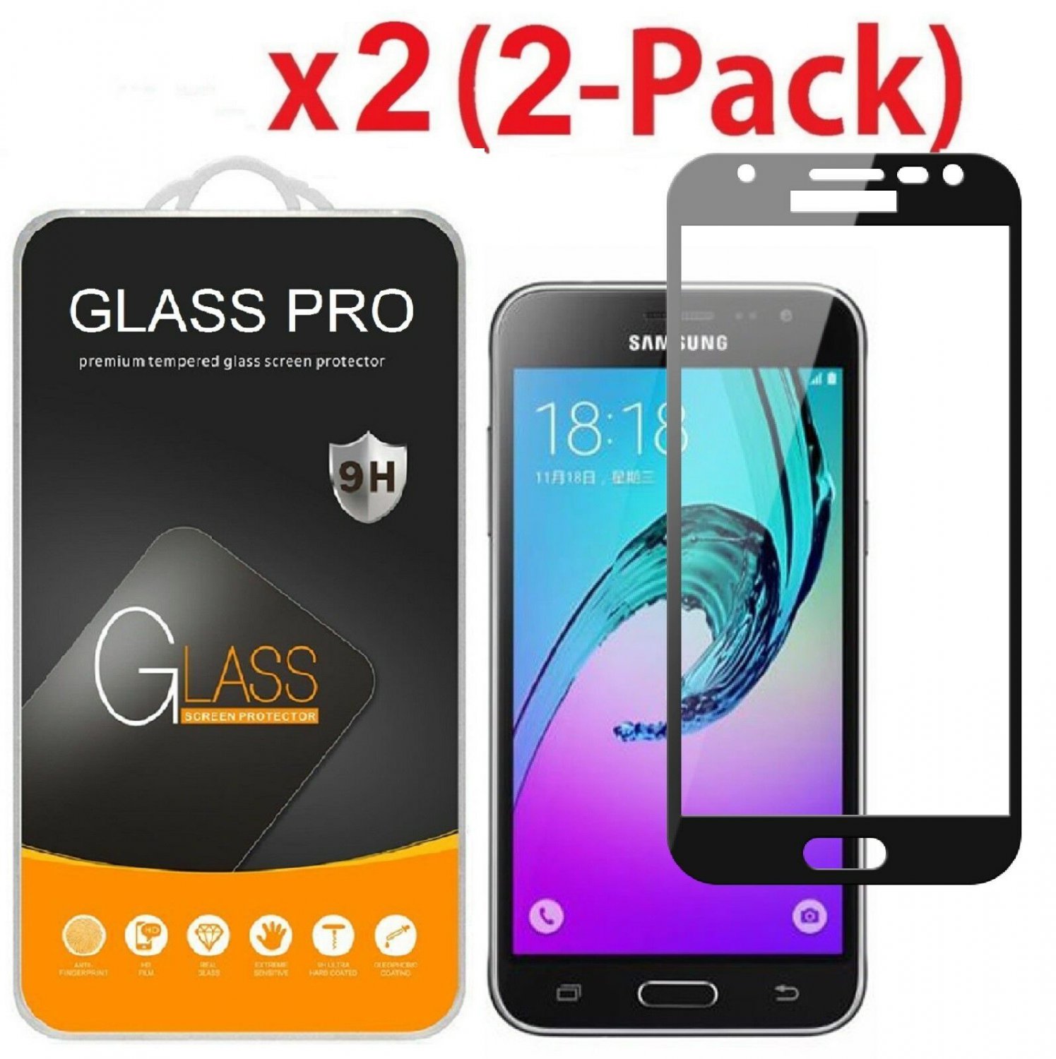 Full Cover Tempered Glass Screen Protector For Samsung Galaxy J3 Emerge/Luna Pro